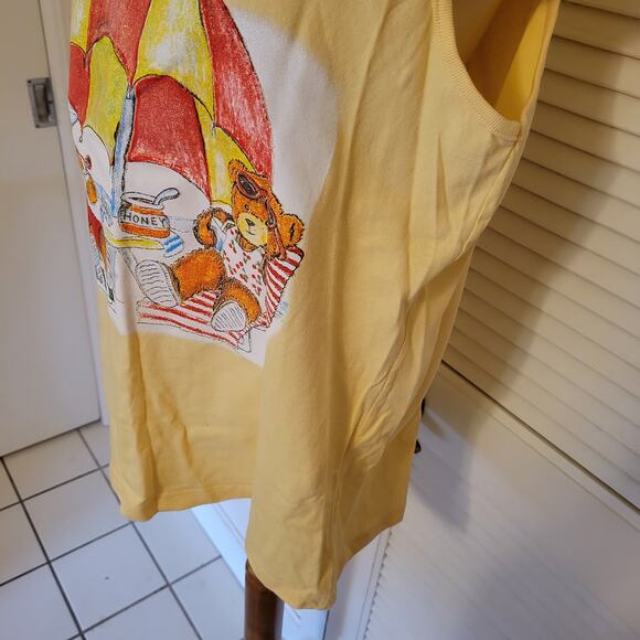 Y2K Yellow Teddy Bear Graphic Tank Top 2000s Flowy Cotton XL Summer Cute - Picture 3 of 8